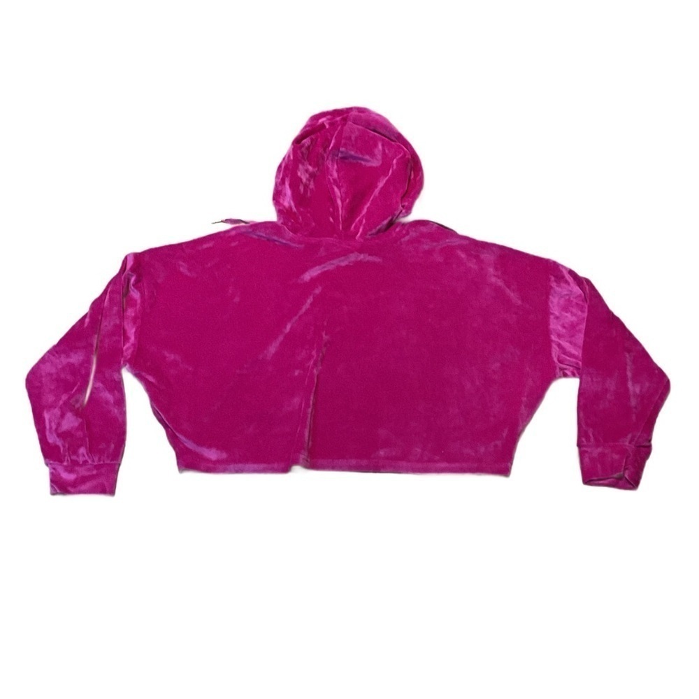 Y2K Juicy Couture Cropped Rhinestone Magenta Hoodie Pink Velour meangirls - Picture 2 of 7